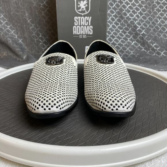 Stacy Adams Swagger Loafers Mens 9M White Slip On Studded Loafers Old Hollywood - Picture 5 of 11
